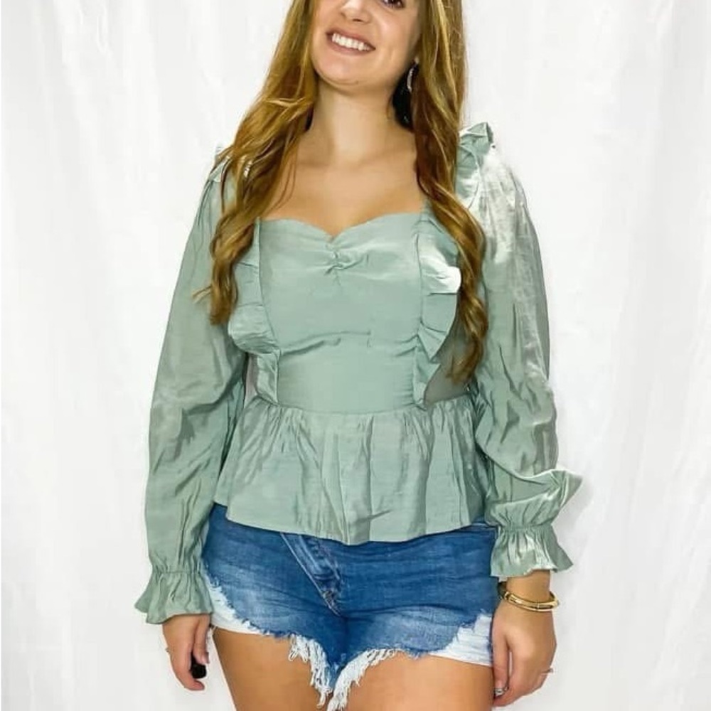 New Women's Green Ruffle Blouse